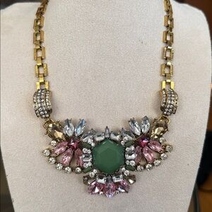 Elegant Gold Tone, Pink and Green Statement Necklace